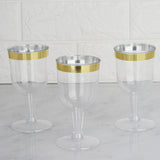12 Pack | 6oz Clear / Gold Rim Short Stem Plastic Wine Glasses Disposable Cups