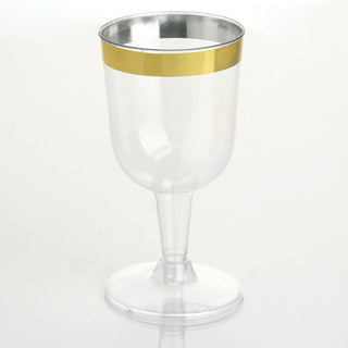 Clear/Gold Rim Short Stem Plastic Wine Glasses - Elegant and Convenient