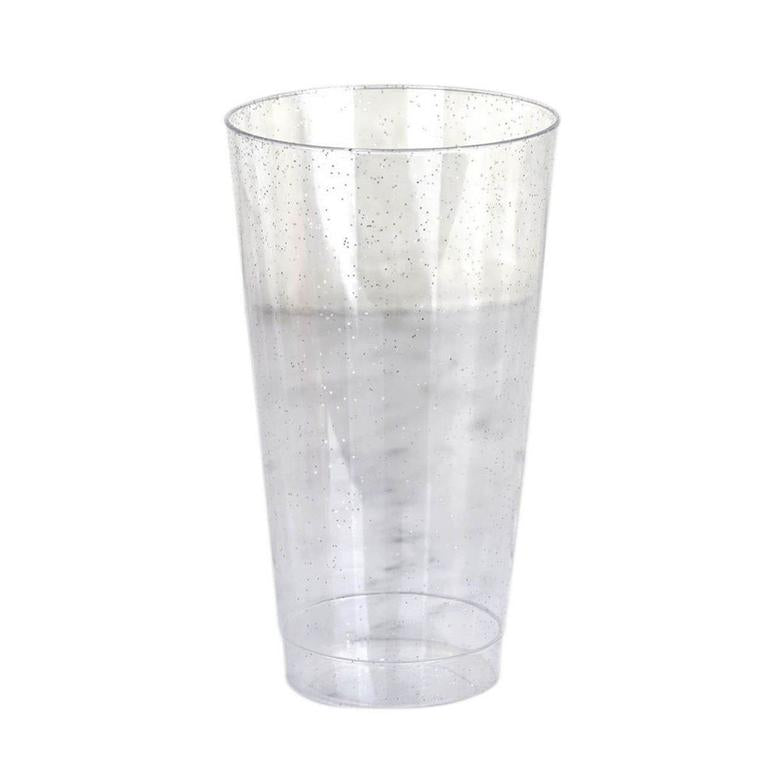 12 Pack | 17oz Tall Silver Glitter Sprinkled Plastic Cups, Disposable Party Glasses#whtbkgd