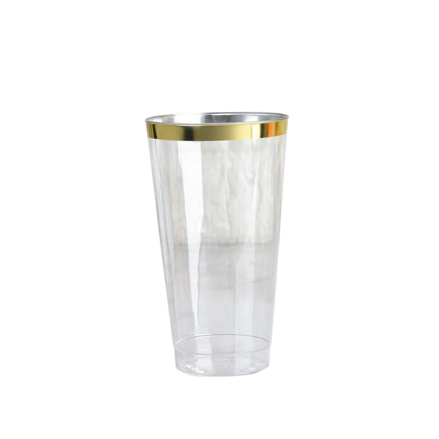 12 Pack | 17oz Tall Gold Rim Clear Plastic Cups, Disposable Party Glasses