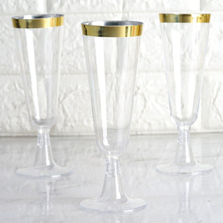 Convenient and Classy Gold Rim Clear Short Stem Plastic Champagne Glasses
