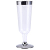 12 Pack | 6oz Chrome Silver Rim Clear Plastic Champagne Glasses, Disposable Trumpet Flutes#whtbkgd