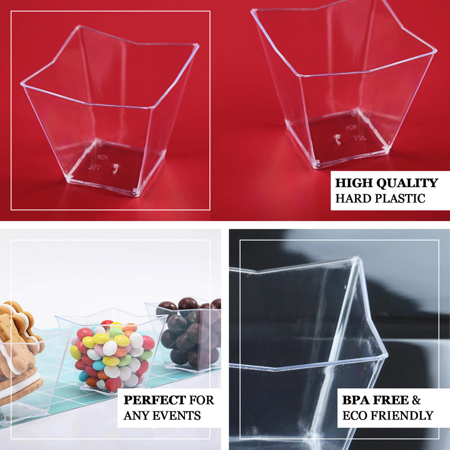 12 Pack | 4oz Clear Angled Square Plastic Dessert Cups, Disposable Snack Cups