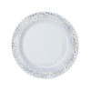 10 Pack | 6inch Silver Lace Rim White Disposable Salad Plates, Plastic Dessert Appetizer Plates