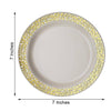 10 Pack | 7inch Gold Lace Rim Ivory Disposable Salad Plates, Plastic Dessert Appetizer Plates