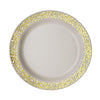 10 Pack | 7inch Gold Lace Rim Ivory Disposable Salad Plates, Plastic Dessert Appetizer Plates
