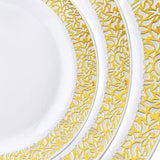 10 Pack | 7inch Gold Lace Rim White Disposable Salad Plates, Plastic Appetizer Plates#whtbkgd