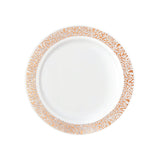10 Pack | 7inch Rose Gold Lace Rim White Disposable Salad Plates, Plastic Dessert Appetizer Plates