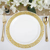10 Pack | 10inch Elegant Gold Lace Rim White Disposable Dinner Plates, Fancy Plastic Party Plates