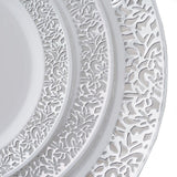 10 Pack | 10inch Elegant Silver Lace Rim White Disposable Dinner Plates, Party Plates#whtbkgd