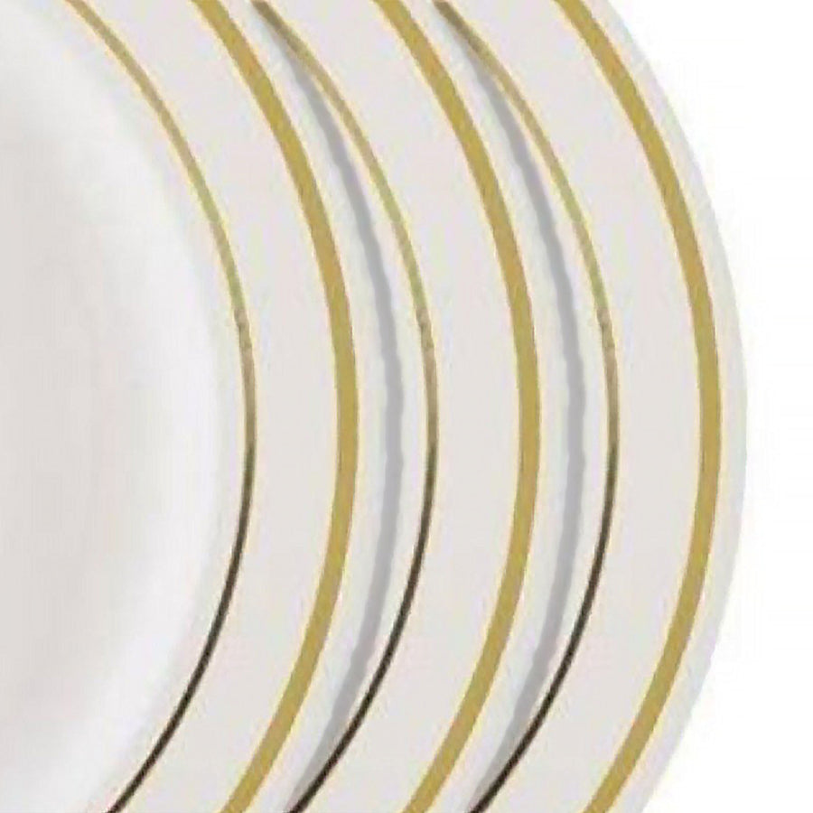 10 Pack | 6inch Très Chic Gold Rim Ivory Disposable Salad Plates, Plastic Appetizer Plates#whtbkgd