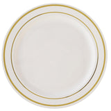10 Pack | 6inch Très Chic Gold Rim Ivory Disposable Salad Plates, Plastic Dessert Appetizer Plates