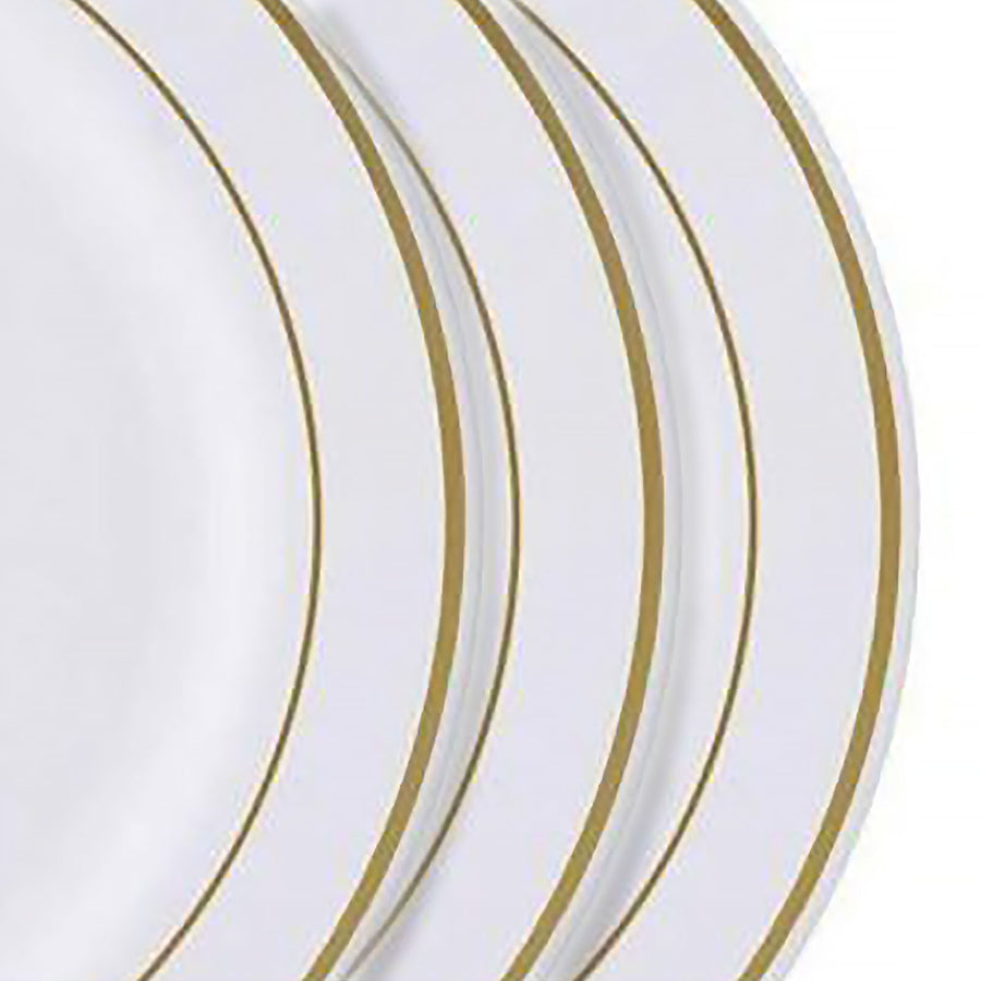 10 Pack | 6inch Très Chic Gold Rim White Disposable Salad Plates, Plastic Appetizer Plates#whtbkgd