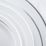 10 Pack | 6inch Très Chic Silver Rim White Disposable Salad Plates, Plastic Dessert Appetizer Plates