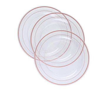 Create a Luxurious Ambiance with Rose Gold Rim Clear Disposable Salad Plates