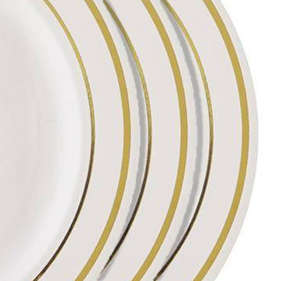 10 Pack | 8inch Très Chic Gold Rim Ivory Disposable Salad Plates, Plastic Appetizer Plates#whtbkgd