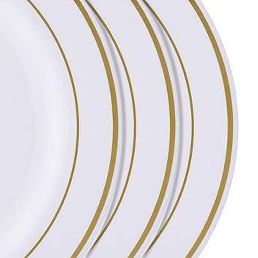 10 Pack | 10inch Très Chic Gold Rim Ivory Disposable Dinner Plates, Plastic Party Plates#whtbkgd