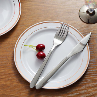 Elegant and Stylish Rose Gold Rim White Disposable Salad Plates