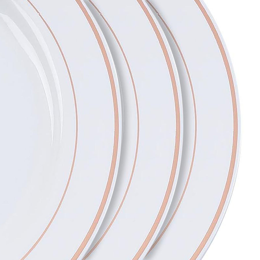 10 Pack | 8inch Très Chic Rose Gold Rim White Disposable Salad Plates, Appetizer Plates#whtbkgd