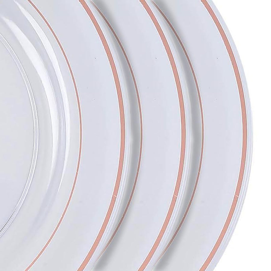 10 Pack | 10inch Très Chic Rose Gold Rim Clear Disposable Dinner Plates, Party Plates#whtbkgd