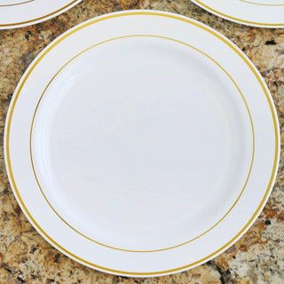 Très Chic Gold Rim White Disposable Dinner Plates