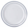 10 Pack | 10inch Très Chic Silver Rim White Disposable Dinner Plates, Plastic Party Plates