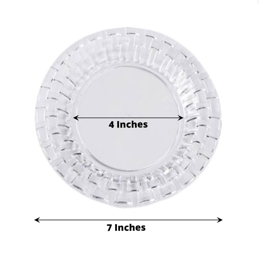 10 Pack | 7inch Clear Basketweave Rim Disposable Salad Plates, Plastic Dessert Appetizer Plates