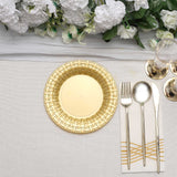 10 Pack | 7inch Gold Basketweave Rim Plastic Salad Dessert Plates, Round Disposable Appetizer Plates
