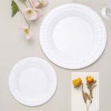 10 Pack 7inch White Basketweave Rim Plastic Salad Dessert Plates, Round Disposable Appetizer Plates