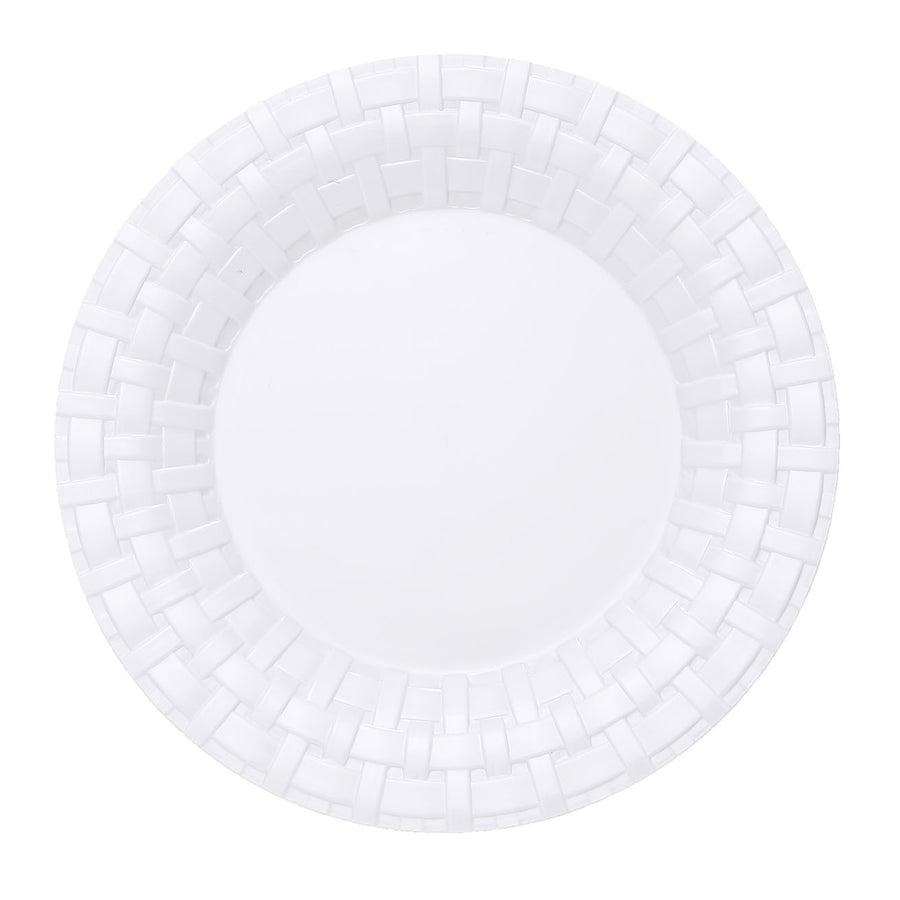 10 Pack | 10inch White Basketweave Rim Plastic Dinner Plates, Round Disposable Plates#whtbkgd