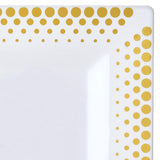 10 Pack | 7inch Gold Polka Dot Rim White Square Disposable Salad Plates, Dessert Plates#whtbkgd