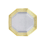 12 Pack - 8inch Royal Octagonal Plastic Disposable Salad Dessert Plates, Clear With Gold Lace Rim