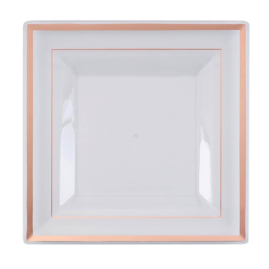 10 Pack - 7inch Rose Gold Trim Clear Square Plastic Salad Dessert Plates#whtbkgd