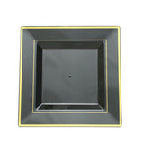10 Pack | 10inch Gold Trim Black Square Plastic Disposable Dinner Plates#whtbkgd