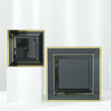 10 Pack | 10inch Gold Trim Black Square Plastic Disposable Dinner Plates