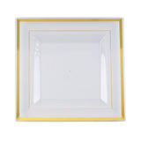 10 Pack - 10inch Gold Trim Clear Square Plastic Disposable Dinner Plates#whtbkgd