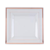 10 Pack - 10inch Rose Gold Trim Clear Square Plastic Disposable Dinner Plates#whtbkgd