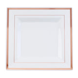 10 Pack - 10inch Rose Gold Trim White Square Plastic Disposable Dinner Plates#whtbkgd