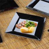 10 Pack - 6Inch Square Plastic Disposable Salad Dessert Appetizer Plates - Black With Glossy Finish