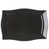Black Plastic Disposable Rectangular Serving Trays Plates - With Glossy Finish & Wave Trimmed Rim#whtbkgd