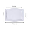 White Plastic Disposable Rectangular Serving Trays Plates - With Glossy Finish & Wave Trimmed Rim