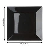 10Inch Modern Black Square Plastic Disposable Dinner Plates With Glossy Finish