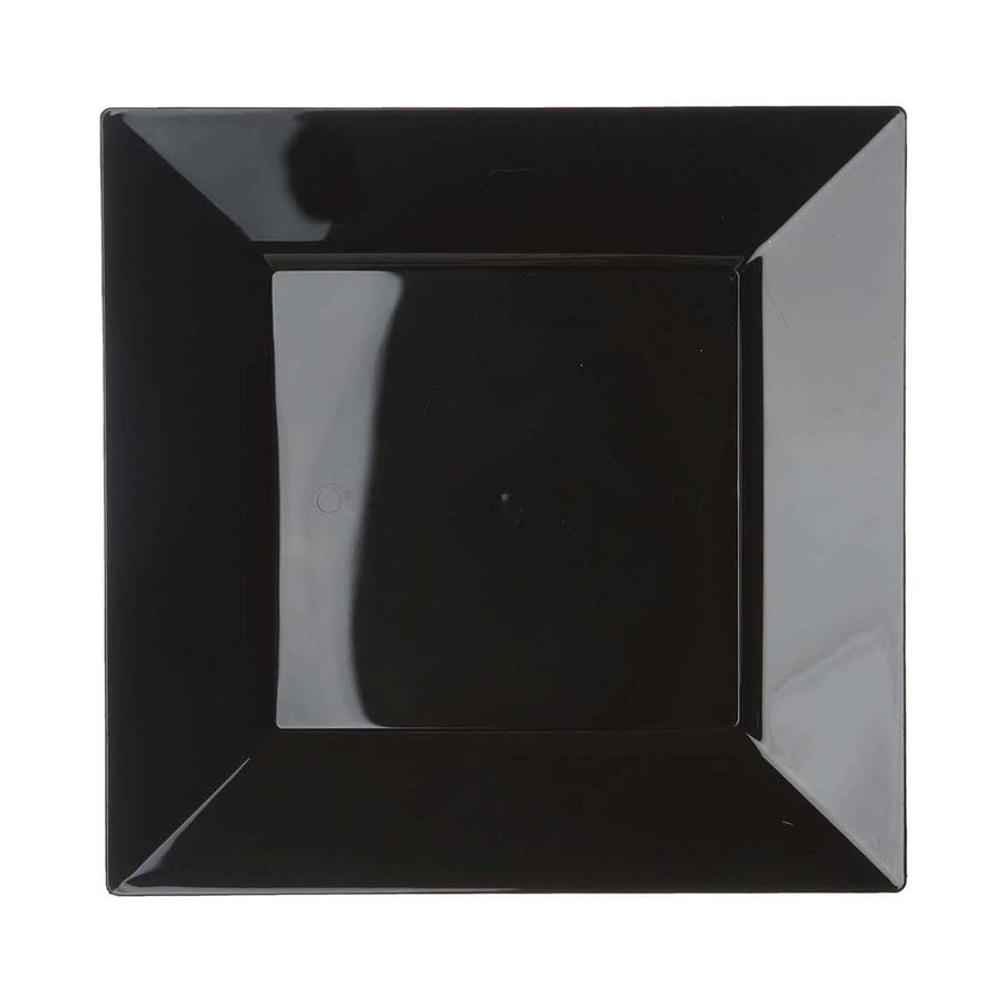10Inch Modern Black Square Plastic Disposable Dinner Plates With Glossy Finish#whtbkgd