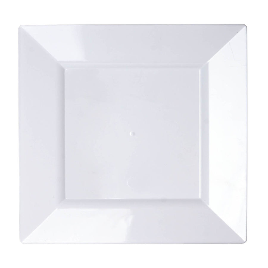 10Inch Modern White Square Plastic Disposable Dinner Plates With Glossy Finish#whtbkgd