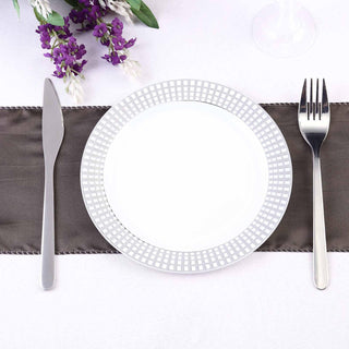 Elegant and Versatile 8" Silver Checkered Rim White Disposable Salad Plates