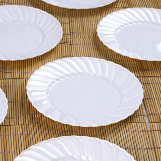 Elegant and Versatile Glossy White Swirl Rim Disposable Salad Plates