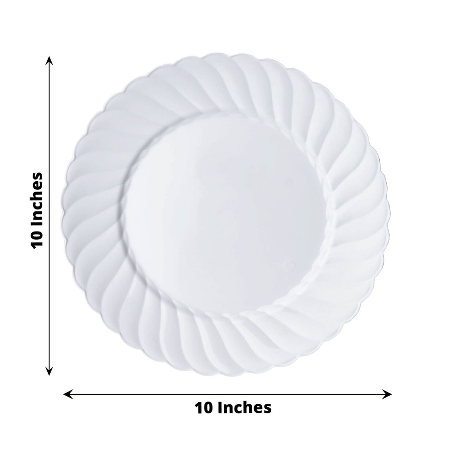 12 Pack | 10inch White Flair Rim Disposable Dinner Plates, Round Plastic Party Plates