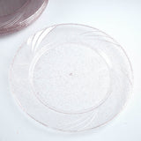 12 Pack | 9inch Blush Rose Gold Glittered Plastic Disposable Dinner Plates With Shiny Swirl Rim