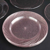 12 Pack | 9inch Blush Rose Gold Glittered Plastic Disposable Dinner Plates With Shiny Swirl Rim