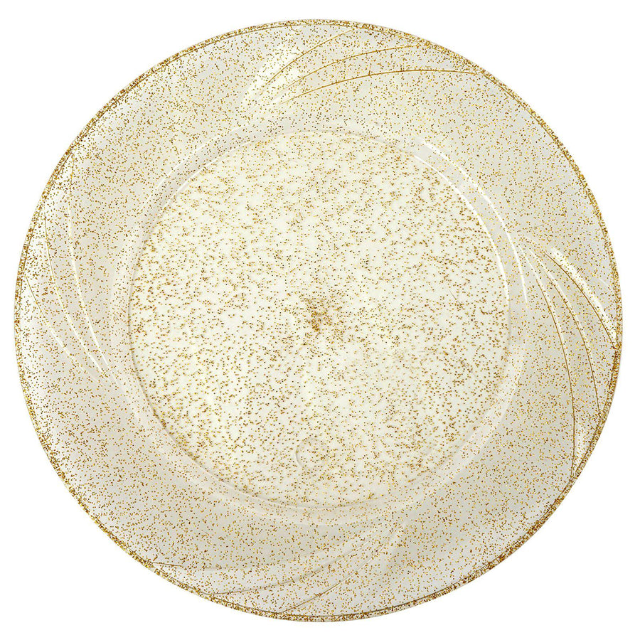 12 Pack | 9inch Gold Glittered Plastic Disposable Dinner Plates With Shiny Swirl Rim#whtbkgd